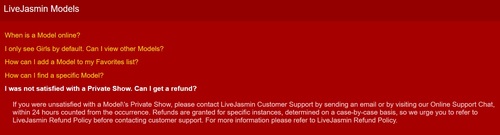 LiveJasmin's FAQ page discusses their money back option