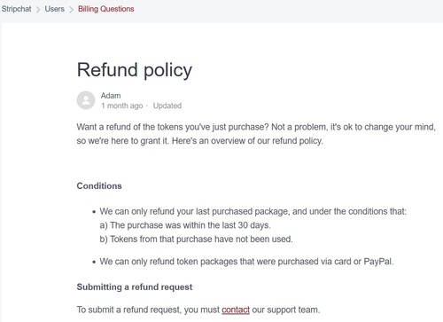 Submit a form on Stripchat to request a refund